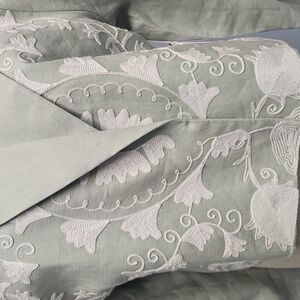 Le' AL.X Linen Embroidered Notch Lapel Button Front Cropped Blazer: Seaglass: XL